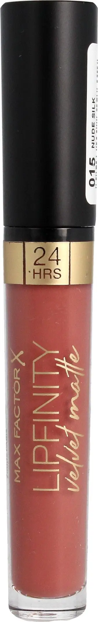 Buzëkuq liquid mat Max Factor Lipfinity Velvet Matte 015 Nude Silk për femra 3.5ml
