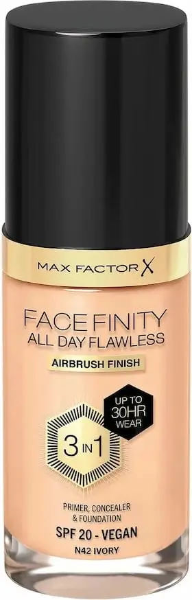 Fondatinë Max Factor Facefinity All Day Flawless 3 in 1 N42 Ivory, mbulim i plotë, për lëkurë të çelët