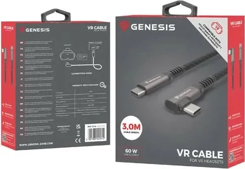 Kabllo USB-C Natec Genesis NVC-2218, 3.2 Gen 2, 3m, 10Gb/s, PD 60W, E zezë/Gri - 2
