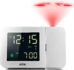 Alarm digjital Braun 67161, ekran ngjyrë, FM radio, 24h, i bardhë
