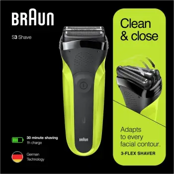 Makinë rroje, Braun, Series 3 300s MPN 276326, 30 min përdorim, karikim 1 orë, 3-Flex, e gjelbër