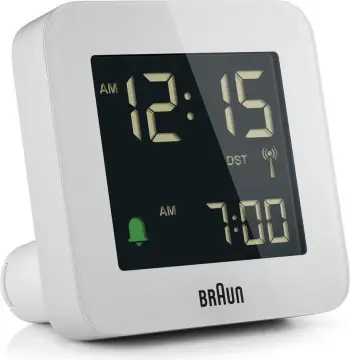 Orë alarmi digjitale Braun BC09-DCF, LCD, 12/24h, e bardhë