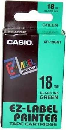 Etiketa Casio, 18 mm. x 8 m, të gjelbra / të zeza