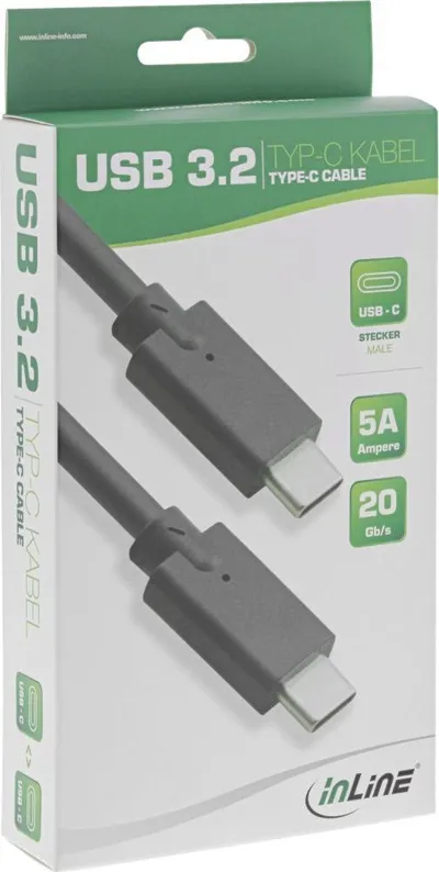 Kabllo USB InLine USB C në USB C, 0.3 m, USB 3.2 Gen 2, e zezë - 2