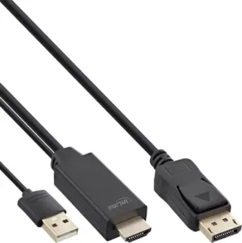 Kabllo DisplayPort në HDMI InLine 17162P, 2m, 4K, e zezë