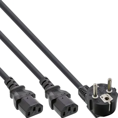 Kabllo rryme InLine AC Power Y, Type F në C13, 3m, e zezë - 1