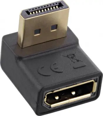 Adapter DisplayPort InLine, mashkull në femër, kënd lart, 4K 60Hz, i zi