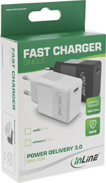 Karikues USB InLine Single USB Type C, Power Delivery 20W, i zi