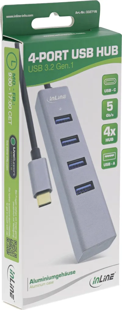HUB USB InLine USB 3.2 Gen1 Type C, 4x USB A 5Gbps, OTG, metalik argjendi - 3