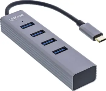 HUB USB InLine USB 3.2 Gen1 Type C, 4x USB A 5Gbps, OTG, metalik argjendi