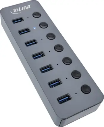 HUB USB InLine USB 3.2 Gen 1, 7 porta, me çelës, alumini, gri