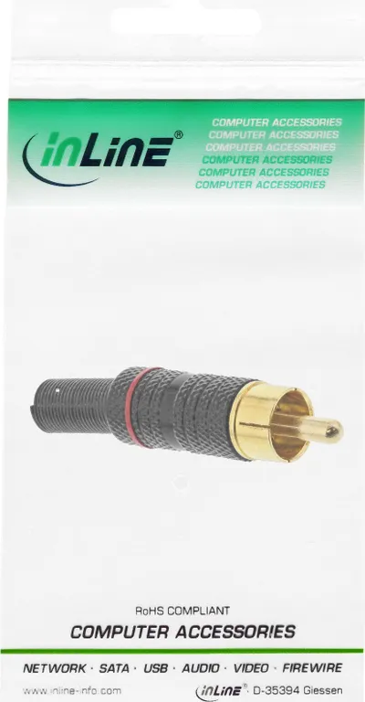 Konektor RCA InLine metalik, mashkull për saldim, për kabllo 6mm, i zi me unazë të kuqe - 3