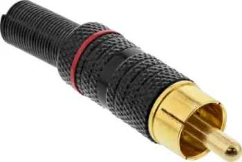 Konektor RCA InLine metalik, mashkull për saldim, për kabllo 6mm, i zi me unazë të kuqe