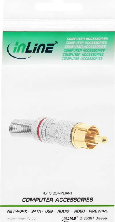 Konektor RCA InLine metal mashkull, për saldim, për kabllo 6mm, argjendtë me unazë të kuqe - 3