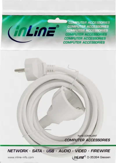Kabllo zgjatuese InLine Power Extension Type F, 1.5m, e bardhë - 2