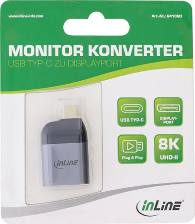 Adapter USB InLine USB C në DisplayPort, 8K 60Hz, gri - 3