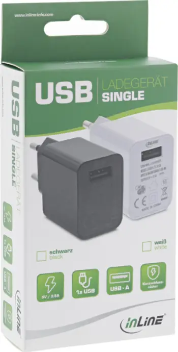 Adapter karikues USB InLine Single, 5V 2.5A, i bardhë