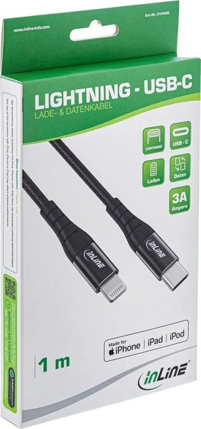 Kabllo USB InLine USB C në Lightning, 1 m, i zi - 2