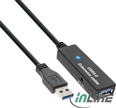 Kabllo InLine (35657), USB A/A aktive, 20 m, e zezë - 1