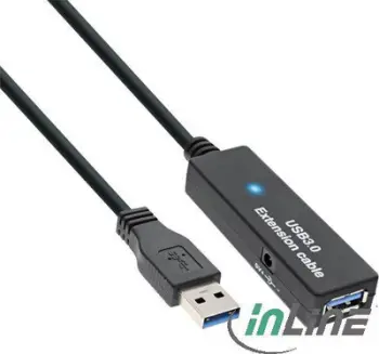 Kabllo InLine (35657), USB A/A aktive, 20 m, e zezë
