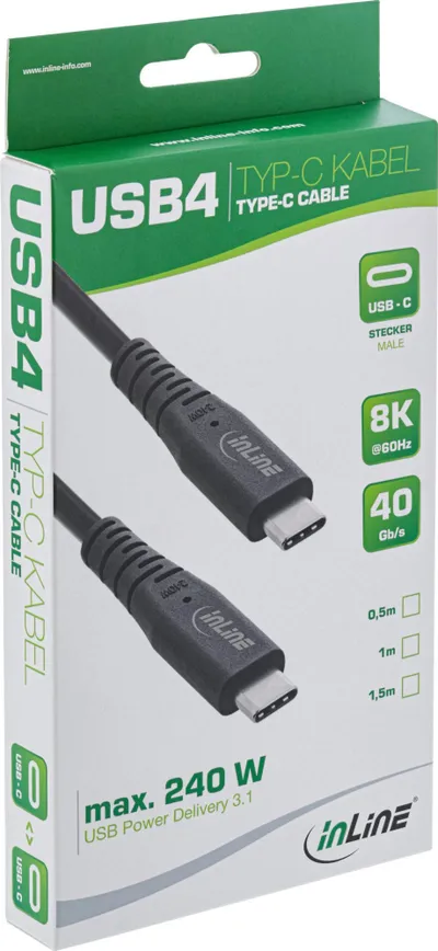 Kabllo USB InLine USB4 USB C në USB C, 1 m, i zi - 2