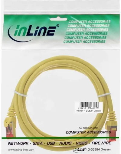Kabllo patch InLine S / FTP, PiMF, Cat.6, 250MHz, PVC, CCA, e verdhë, 1m (76111Y) - 2