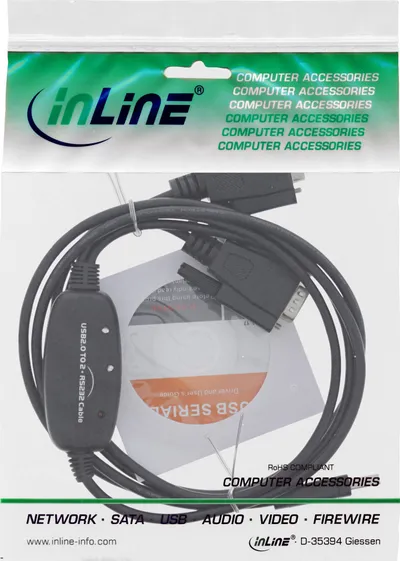 Kabllo adapter InLine USB 2.0 në 2x serial RS232, 1.5m, i zi - 2
