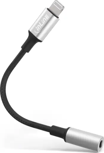 Adapter audio InLine Lightning në Jack 3.5mm, me kabëll najloni, argjendtë
