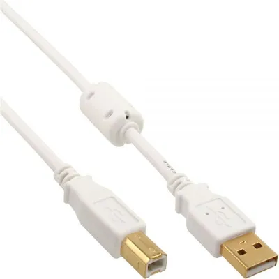 Kabllo USB InLine USB-A - USB-B, 10 m, e bardhë - 1