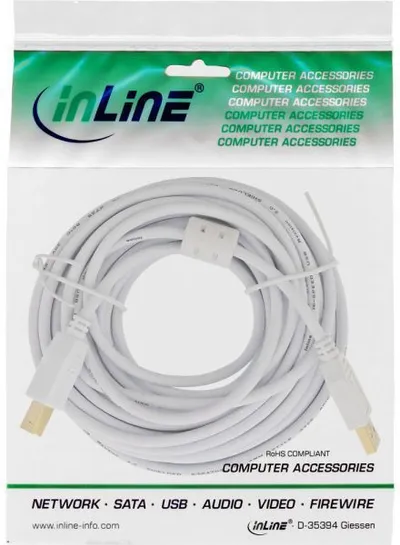 Kabllo USB InLine USB-A - USB-B, 10 m, e bardhë - 2