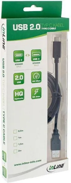 Kabllo USB InLine 35734, USB A në USB C, 1.5 m, e zezë - 2