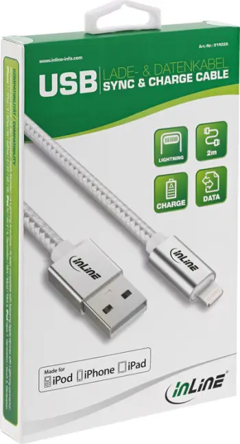 Kabllo USB InLine 31411A, USB A në Lightning, 1 m, e bardhë
