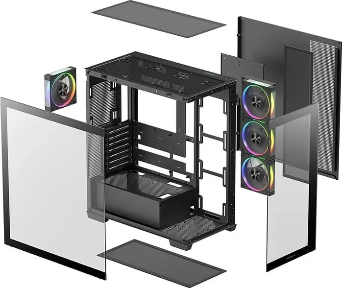 Kasë Deepcool CG580 4F, Midi Tower, ATX, xham i temperuar, e zezë - 4