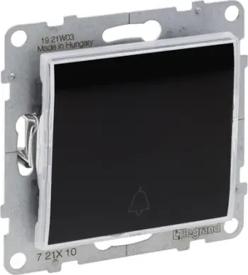 Buton shtypës me ndriçim Legrand SUNO 721410, 6A 250V, terminale automatike, i zi