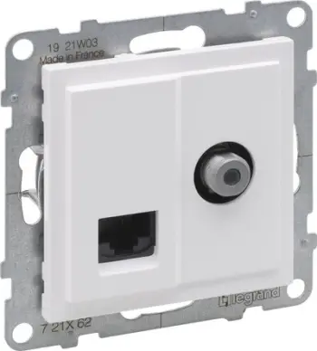 Prizë TV dhe rrjeti Legrand SUNO 721162, TV F 1.5dB, RJ45 Cat 6 UTP, e bardhë