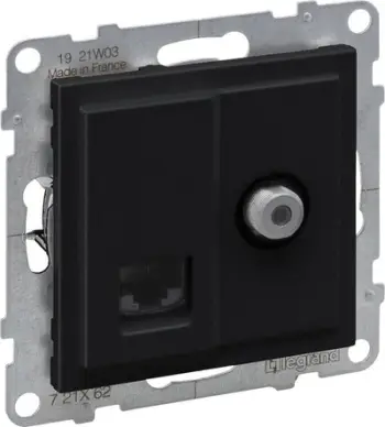 Prizë TV dhe RJ45 Legrand SUNO 721462, CAT 6 UTP, e zezë