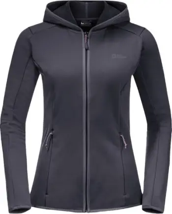 Xhaketë polar për gra Jack Wolfskin Baiselberg Hooded FZ W, me kapuç, ngjyrë gri
