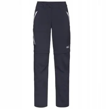 Pantallona trekking Jack Wolfskin Overland Zip Away W, poliestër, me pjesë të shkëputshme, blu navy