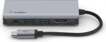 USB Hub Belkin, 4 porte, USB-C, HDMI 4K, e hirtë