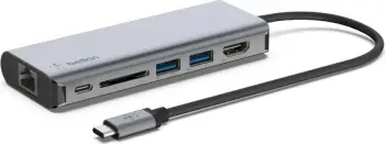 Qendër USB-C Belkin 6-në-1, 4K HDMI, 100W PD, Ethernet, SD, i hirtë
