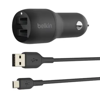 Karikues për veturë Belkin Boost Charge Dual USB-A, 24W, i zi