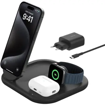 Telefon i mençur Belkin Wireless BOOST CHARGE Qi2 3-në-1 Ngarkues. 15W e zezë