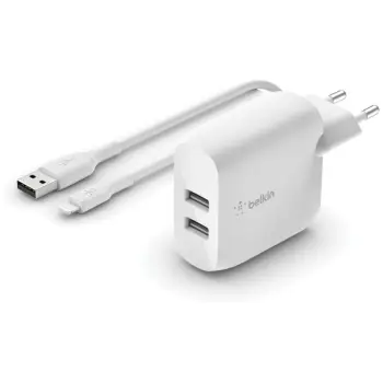 Aksesorë për telefon Belkin Dual USB-A Ladegerät incl. Lightning Kabel 1m 24W të bardhë