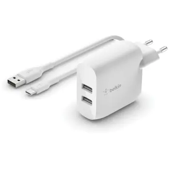 Aksesorë për telefon Belkin Dual USB-A Ladegerät incl. USB-C Kabel 1m. 24W. bardhë