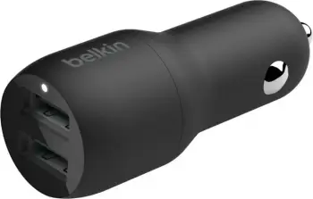 Karikues për veturë Belkin Boost Charge Dual USB-A 24W + kabllo USB-A - USB-C, i zi