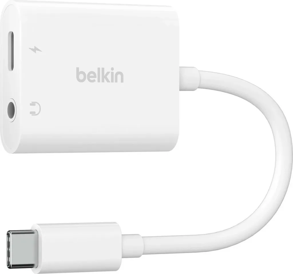 Adapter Belkin NPA004BTWH, USB Type-C, 3.5mm, 60W, Bardhë - 1