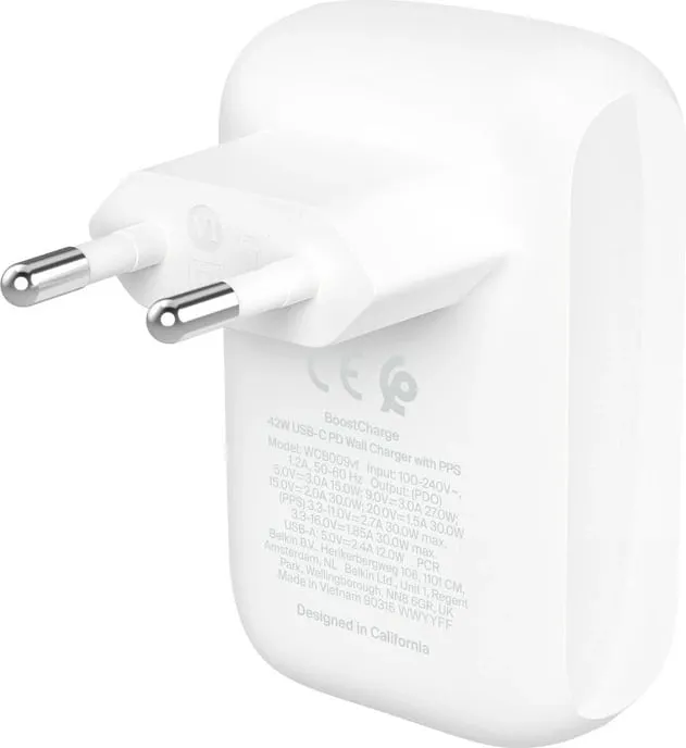 Karikues Belkin WCB009vfWH, 42W, 2 porta, USB Type-C, i bardhë - 2