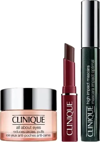 Set Clinique Mixed Lines Facial Care, Krem për sy All About Eyes, 30ml + Buzëkuq Almost Lipstick, Black Honey, 1.2g + Maskarë High Impact™, Black 7g.