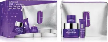 Set për kujdes të lëkurës për femra Clinique Smart Clinical Repair, krem fytyre dhe qafe 50ml, serum 10ml, krem sysh 5ml, çantë kozmetike