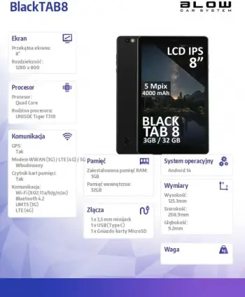 Tablet BLOW BlackTAB8 3GB 32GB 8 inç, i zi, 4G LTE